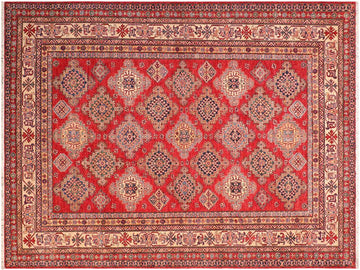 handmade Geometric Super Kazak Red Beige Hand Knotted RECTANGLE 100% WOOL area rug 8x10